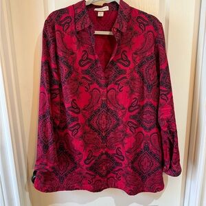 Coldwater Creek Red and Black Paisley Blouse